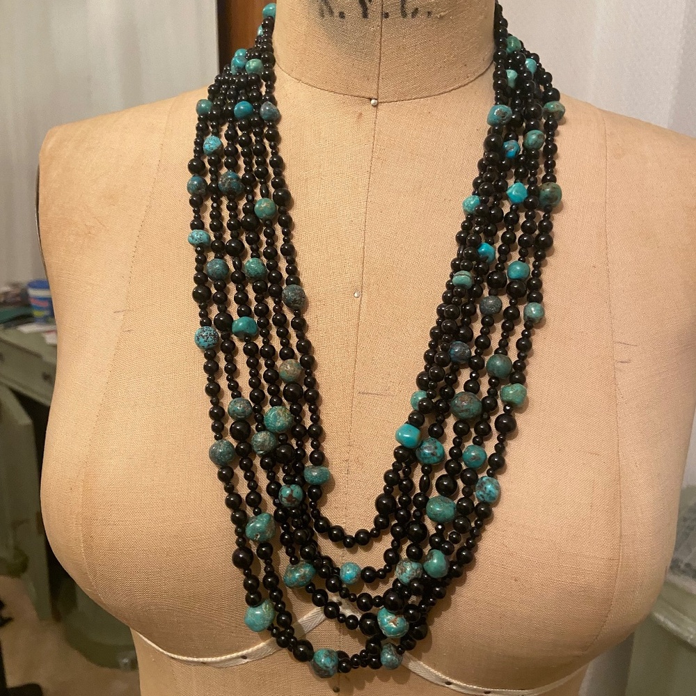 NECKLACE BLACK ONYX AND TURQUOISE ONE OF A KIND